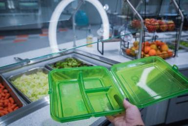 Green and Go container at the Doane dining hall